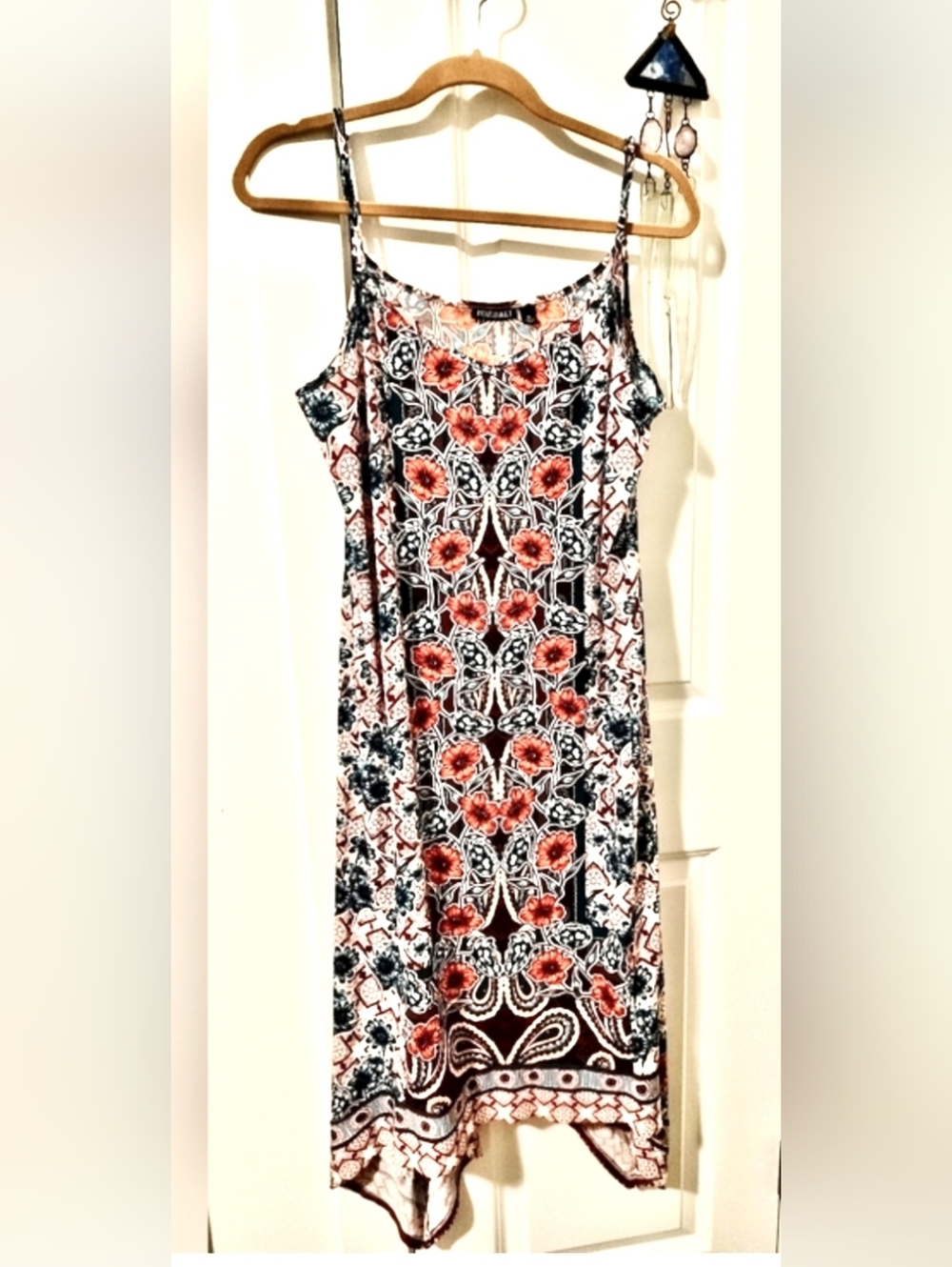 Roz & Ali Women's XL Rust and Navy Strapless Floral Slip Dress
